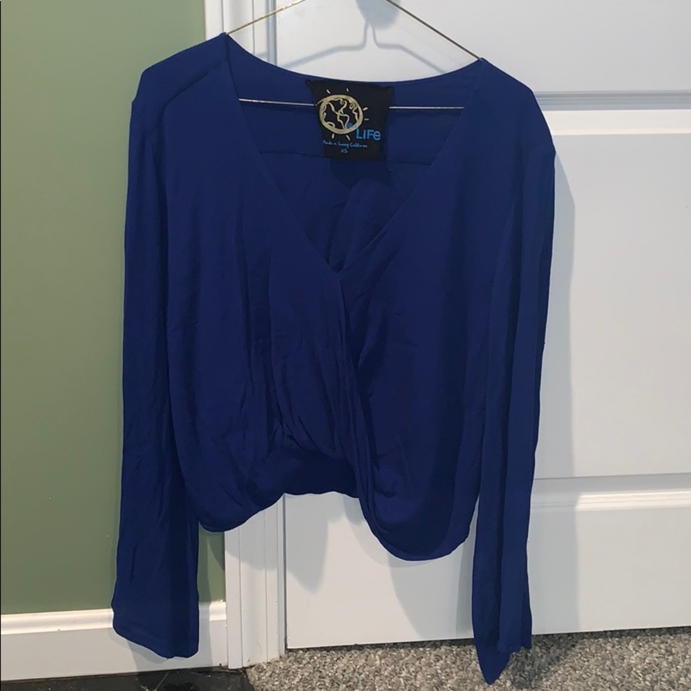 Blue Life long sleeve v-neck top (royal blue)